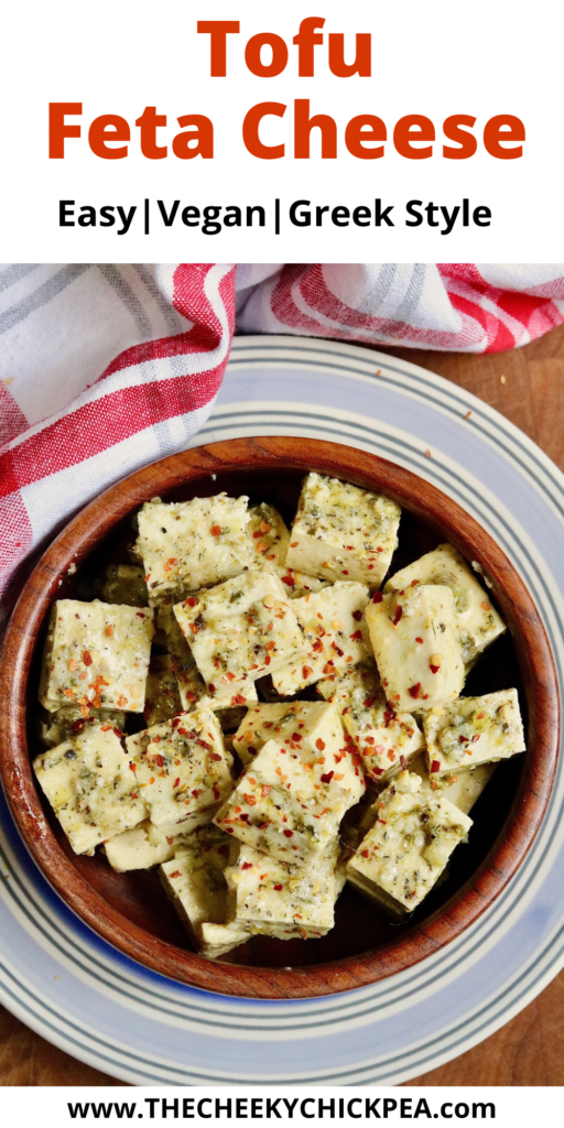 cubes of tofu feta cheese in a bowl