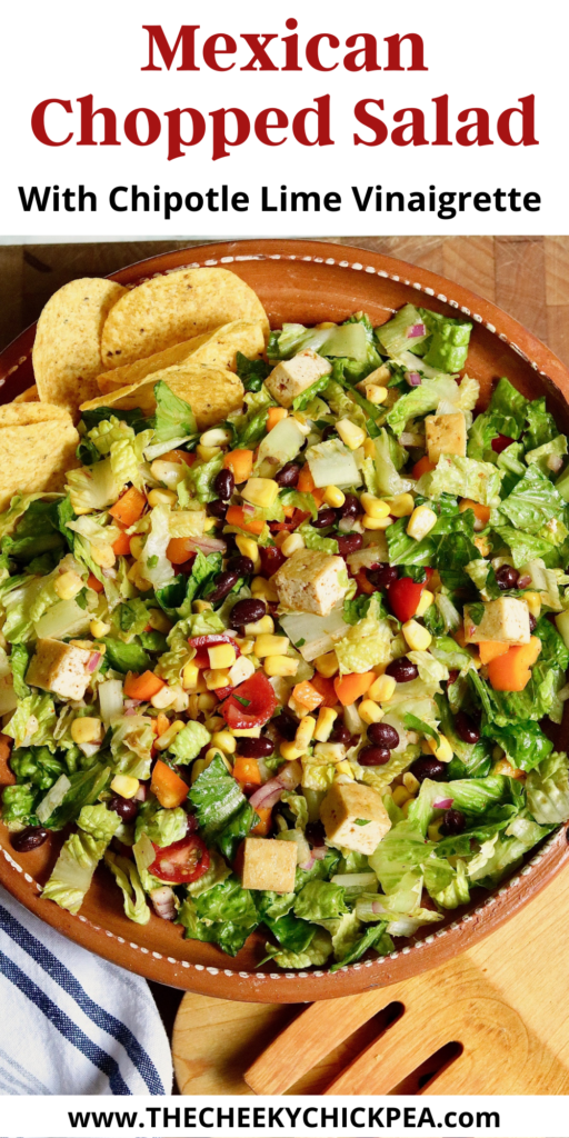 Mexican chopped salad in a bowl tossed with chipotle lime dressing