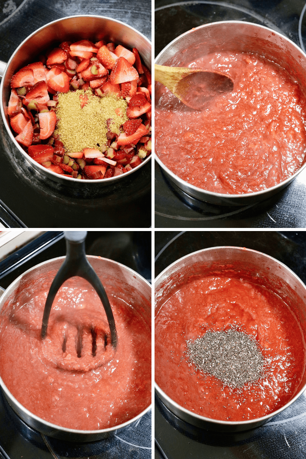 step by step photos how to make strawberry rhubarb jam with chia seeds and no pectin