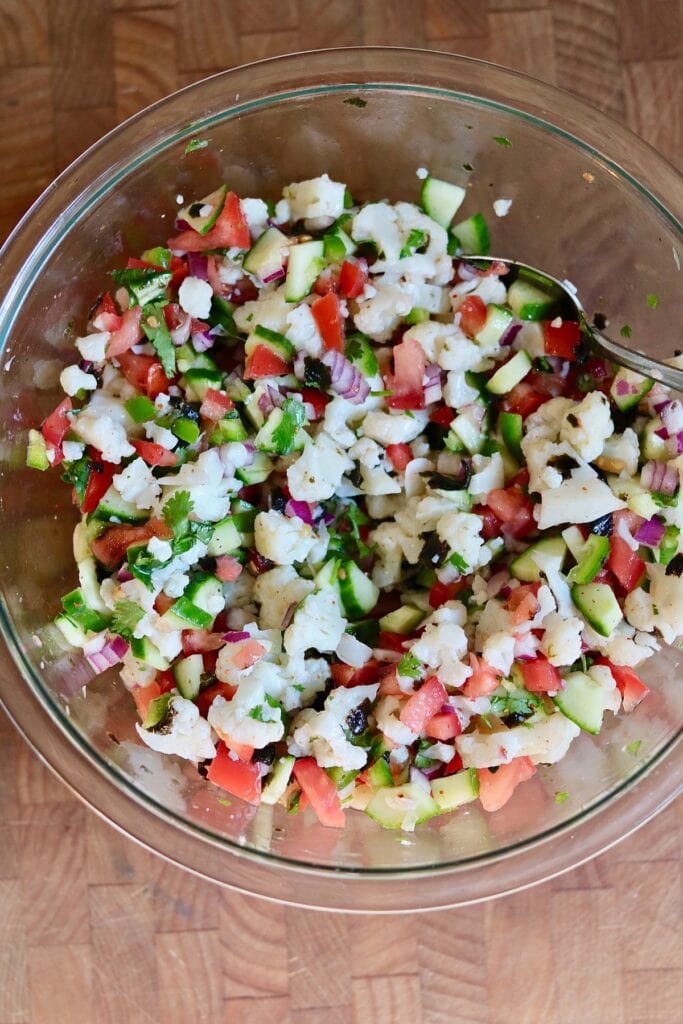 vegan ceviche mixed in a bowl ready to serve 