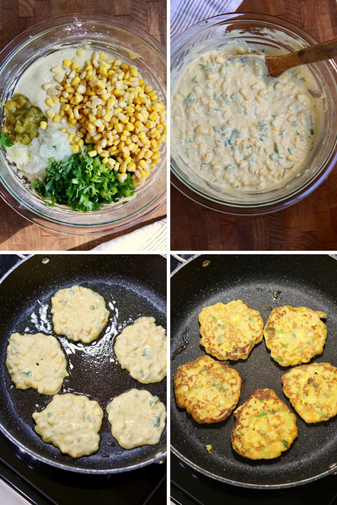 step by step photos how to make vegan corn fritters