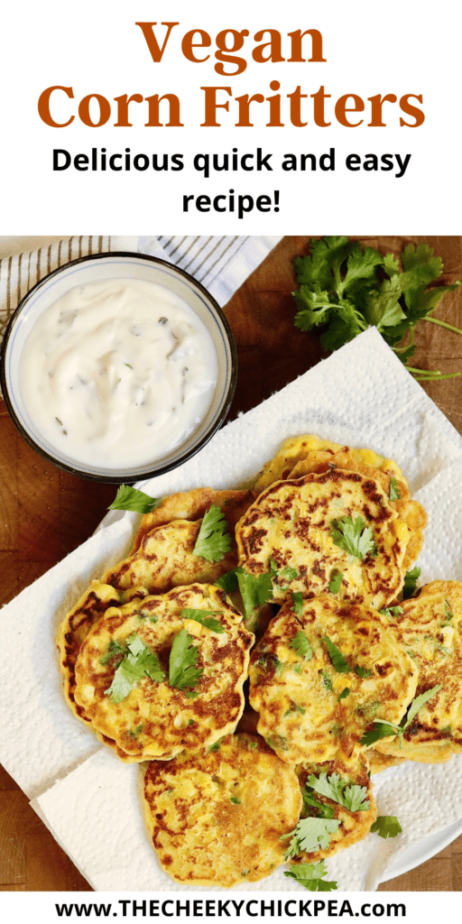 vegan corn fritters on a plate with garlic aioli