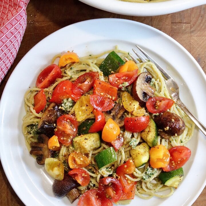 Pesto Pasta with Cherry Tomatoes - The Cheeky Chickpea