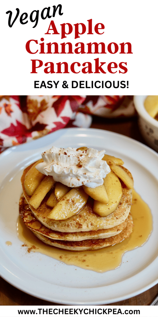 vegan apple cinnamon pancakes topped with apple compote
