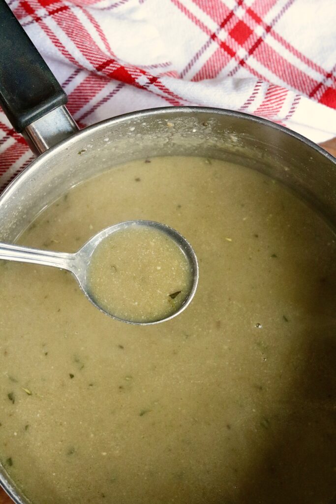miso gravy cooked in a saucepan ready to serve