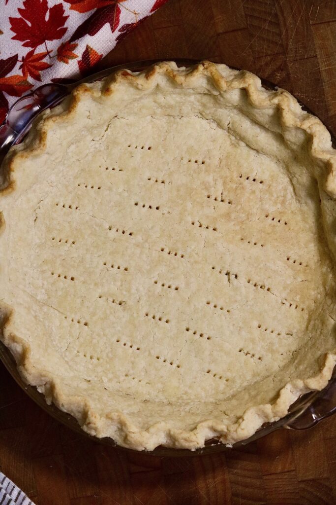 vegan gluten free pie crust that has been blind baked 