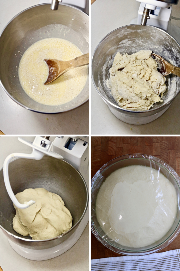 step by step photos how to make and proof dough for vegan dinner rolls