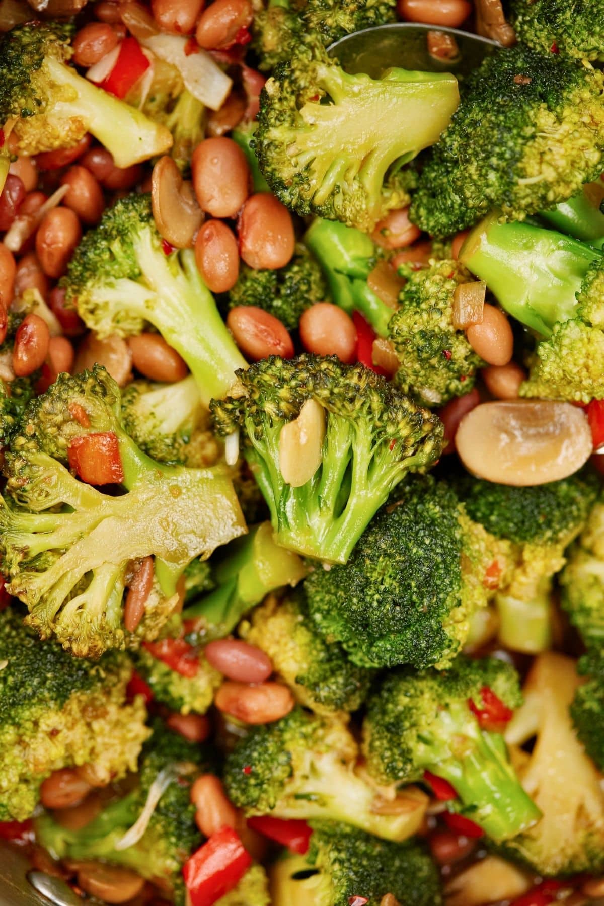 beans on top of broccoli stir fry