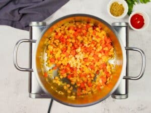 vegetables in stockpot cooked down