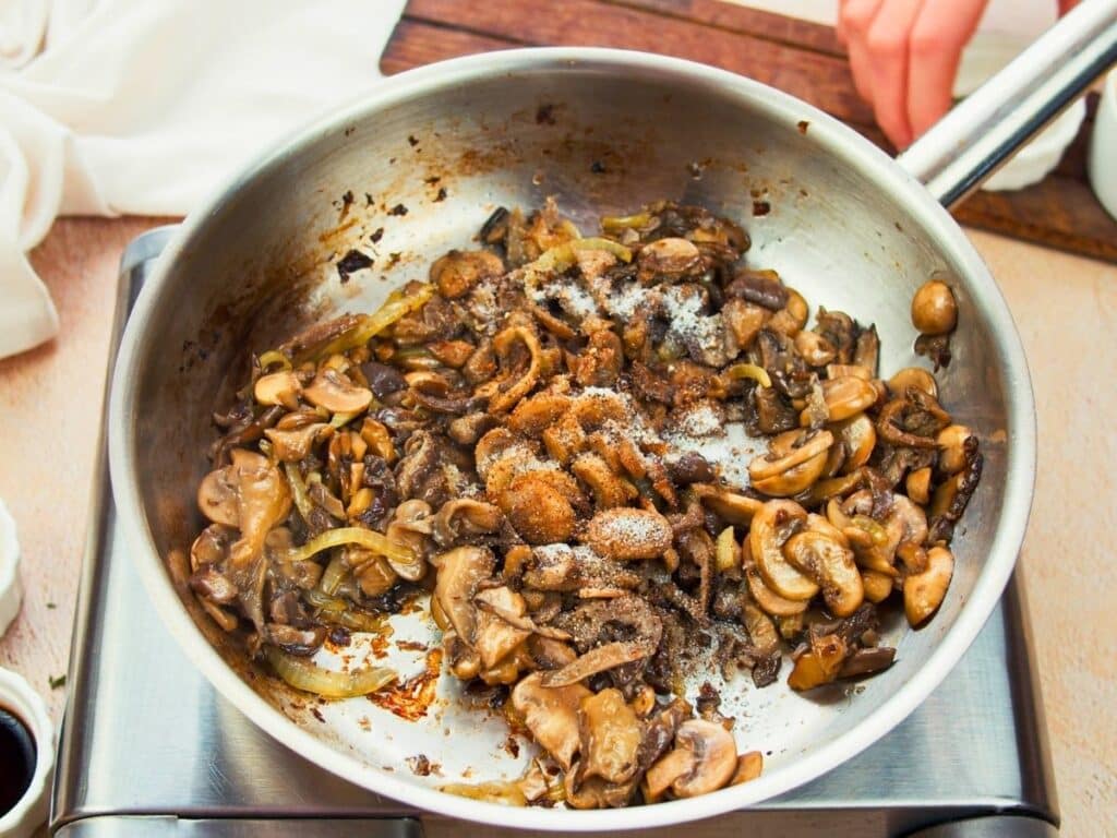 cooked mushrooms in skillet
