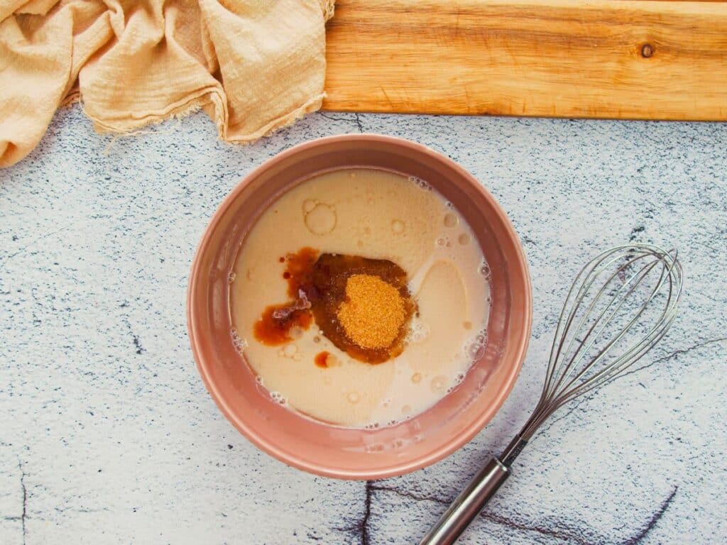 brown bowl of sugar and egg