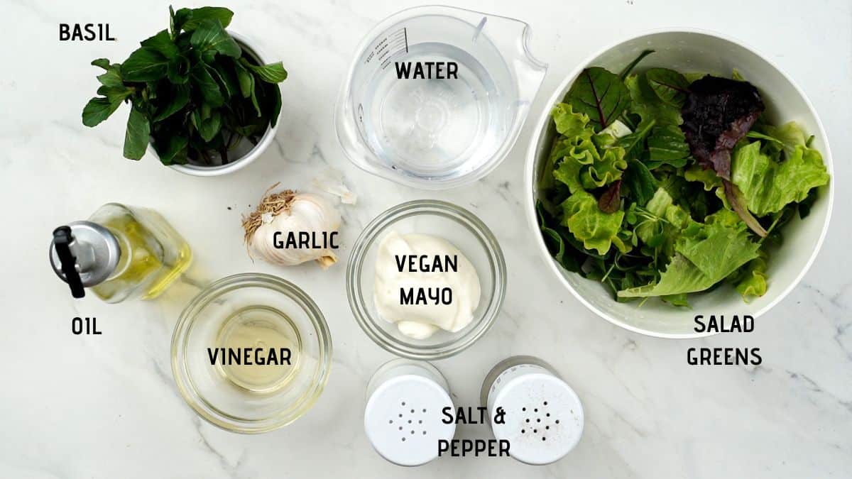 ramekins and bowls of ingredients on marble table