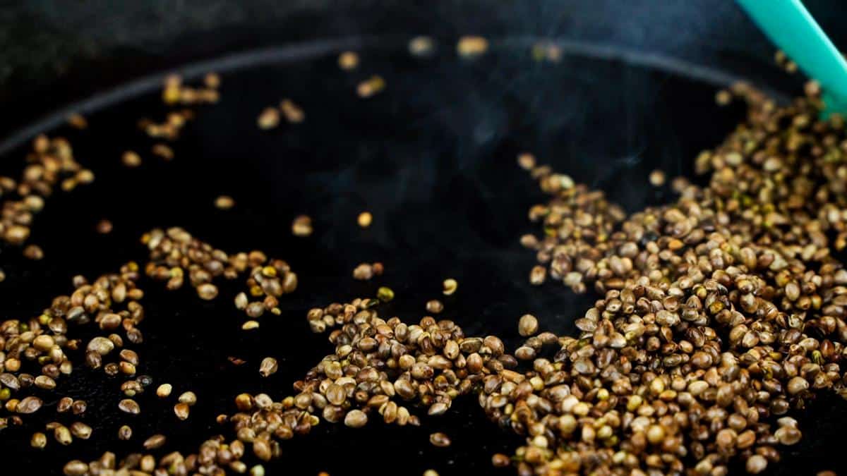 seeds being cooked in skillet