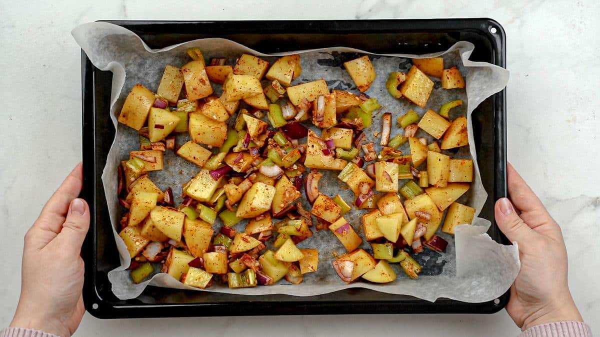 baking sheet of vegetables