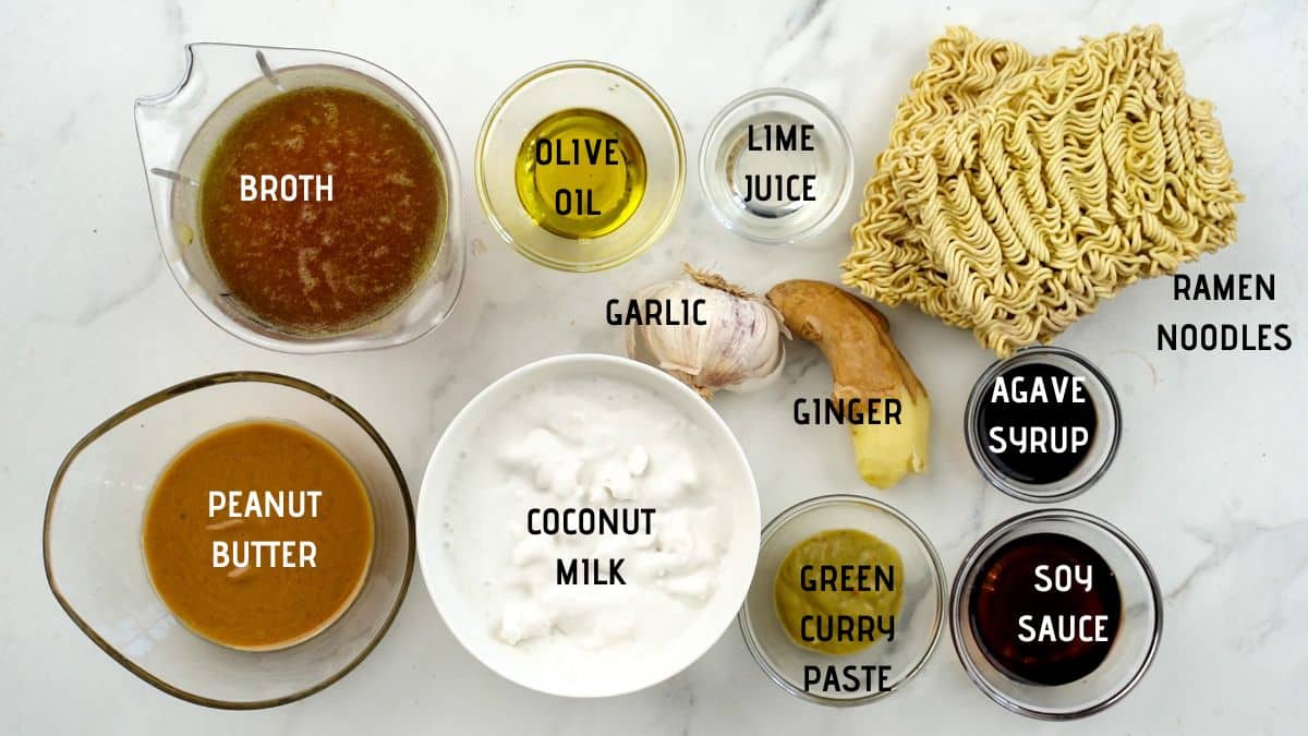 ingredients in glass bowls on white marble table