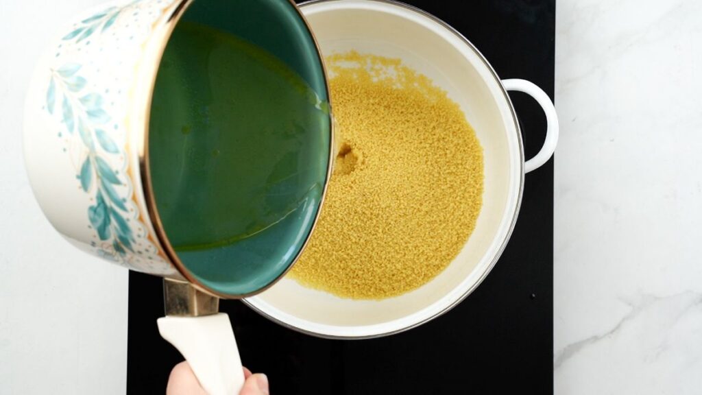 couscous in stockpot on hot plate