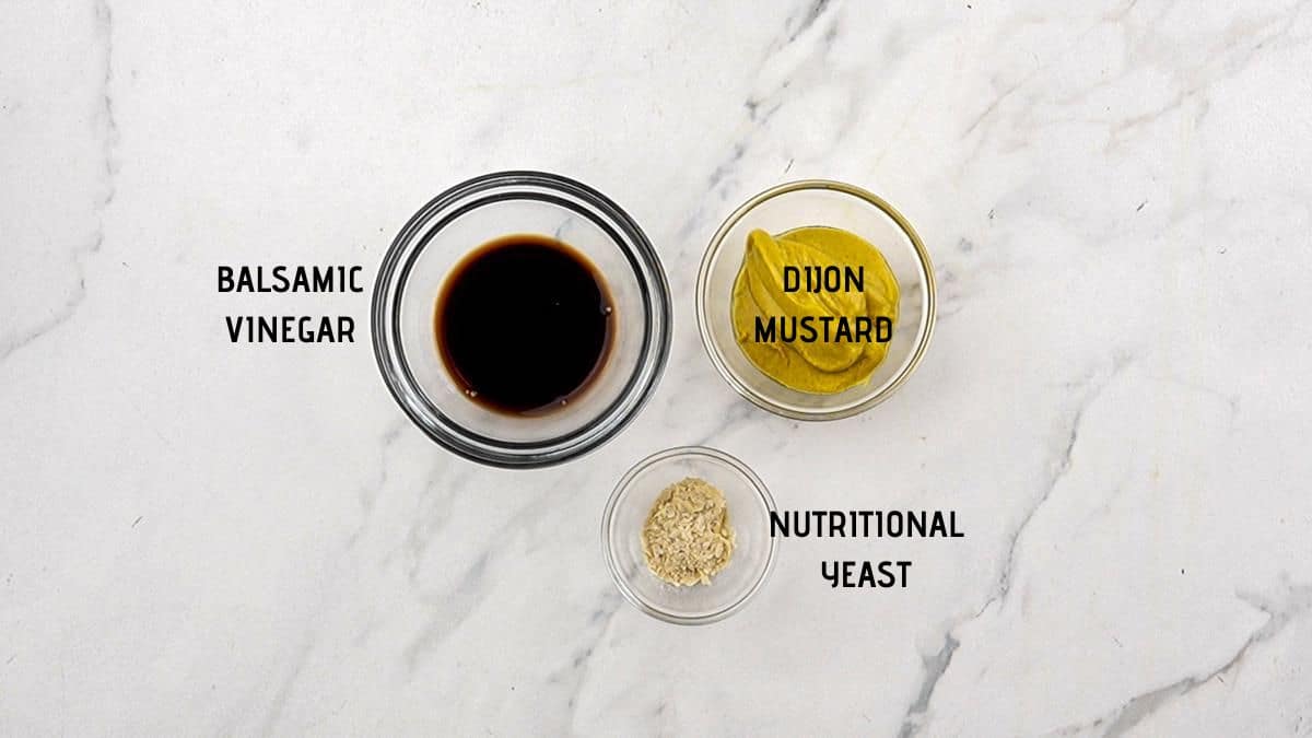 three bowls of ingredients on marble table