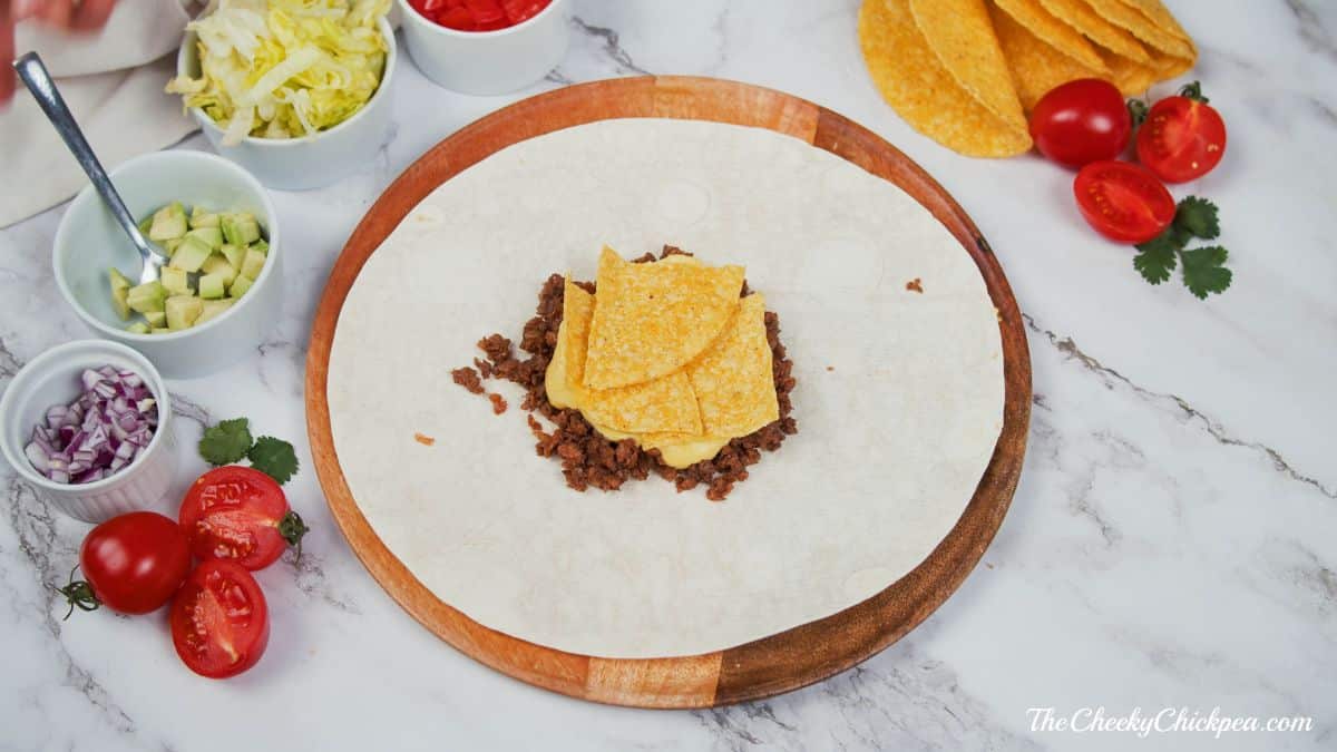 tortilla with vegan meat and tortillas