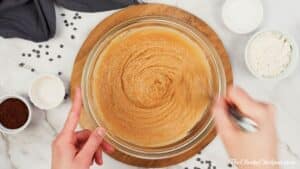 peanut butter batter in glass bowl