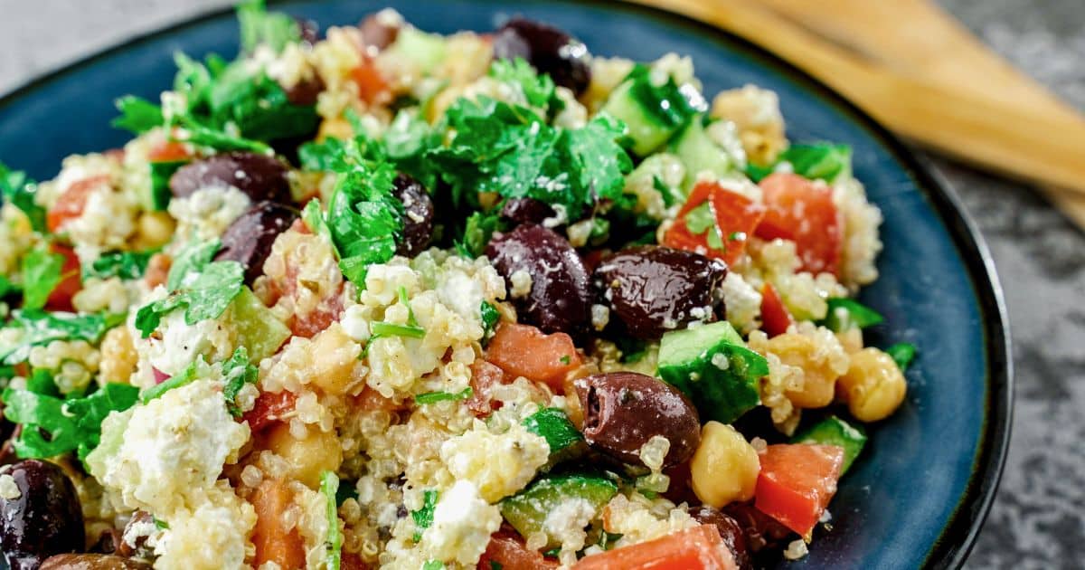 Vegan Greek Quinoa Salad with Feta - The Cheeky Chickpea