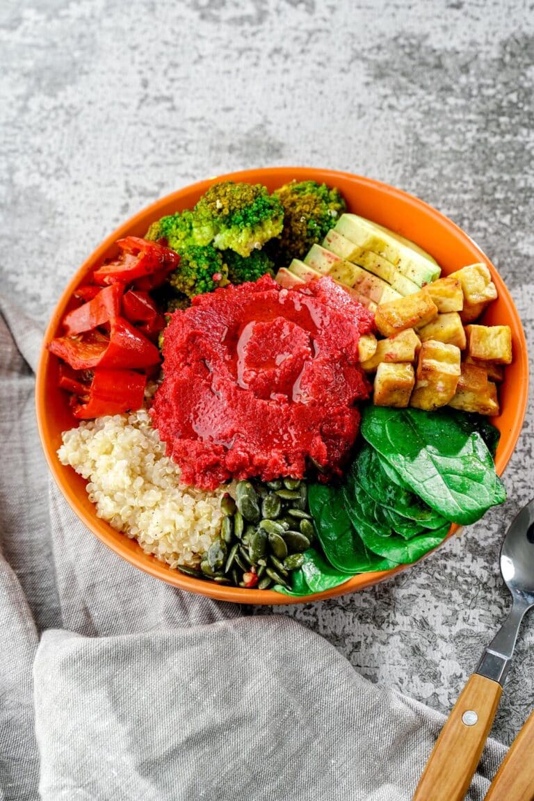 Tofu Quinoa Salad with Beet Hummus The Cheeky Chickpea