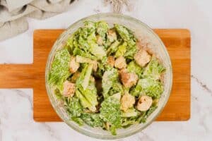Caesar salad in large glass bowl