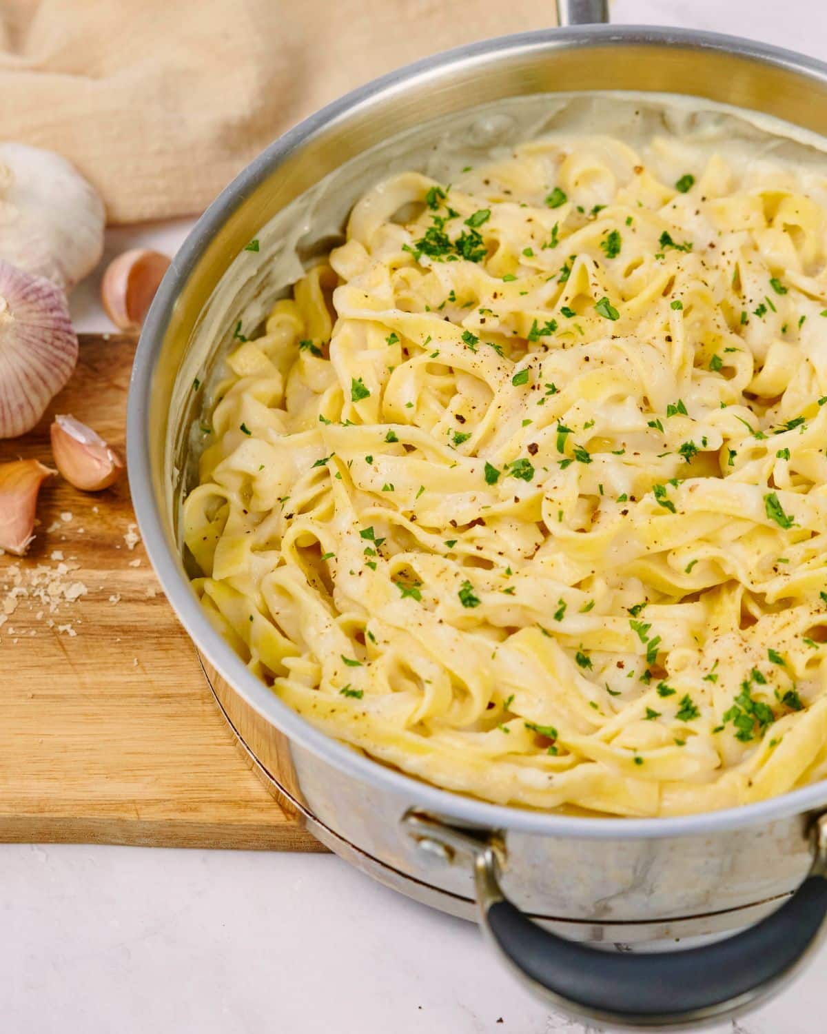 stockpot filled with pasta and sauce