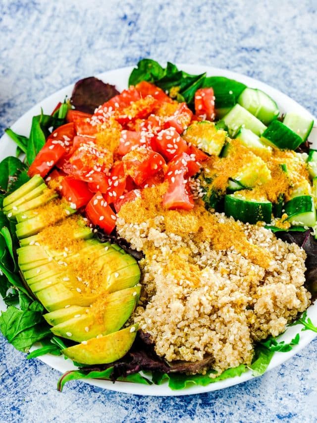 Warm Quinoa Avocado Salad with Turmeric Dressing