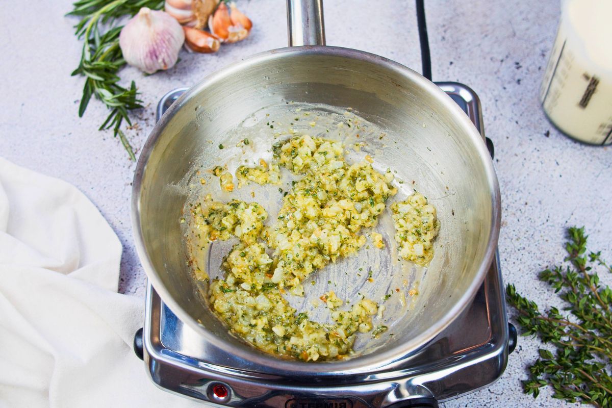 sauteed garlic and onions in saucepan