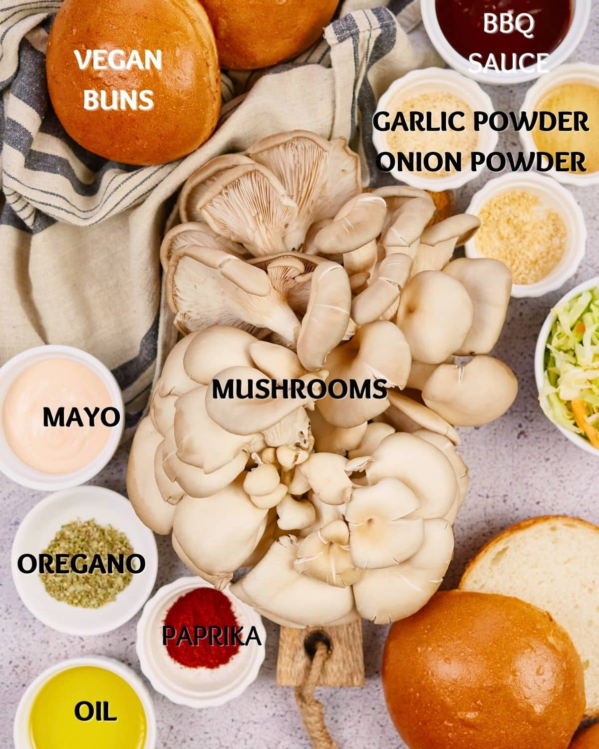 ingredients for vegan barbecue sandwich on table